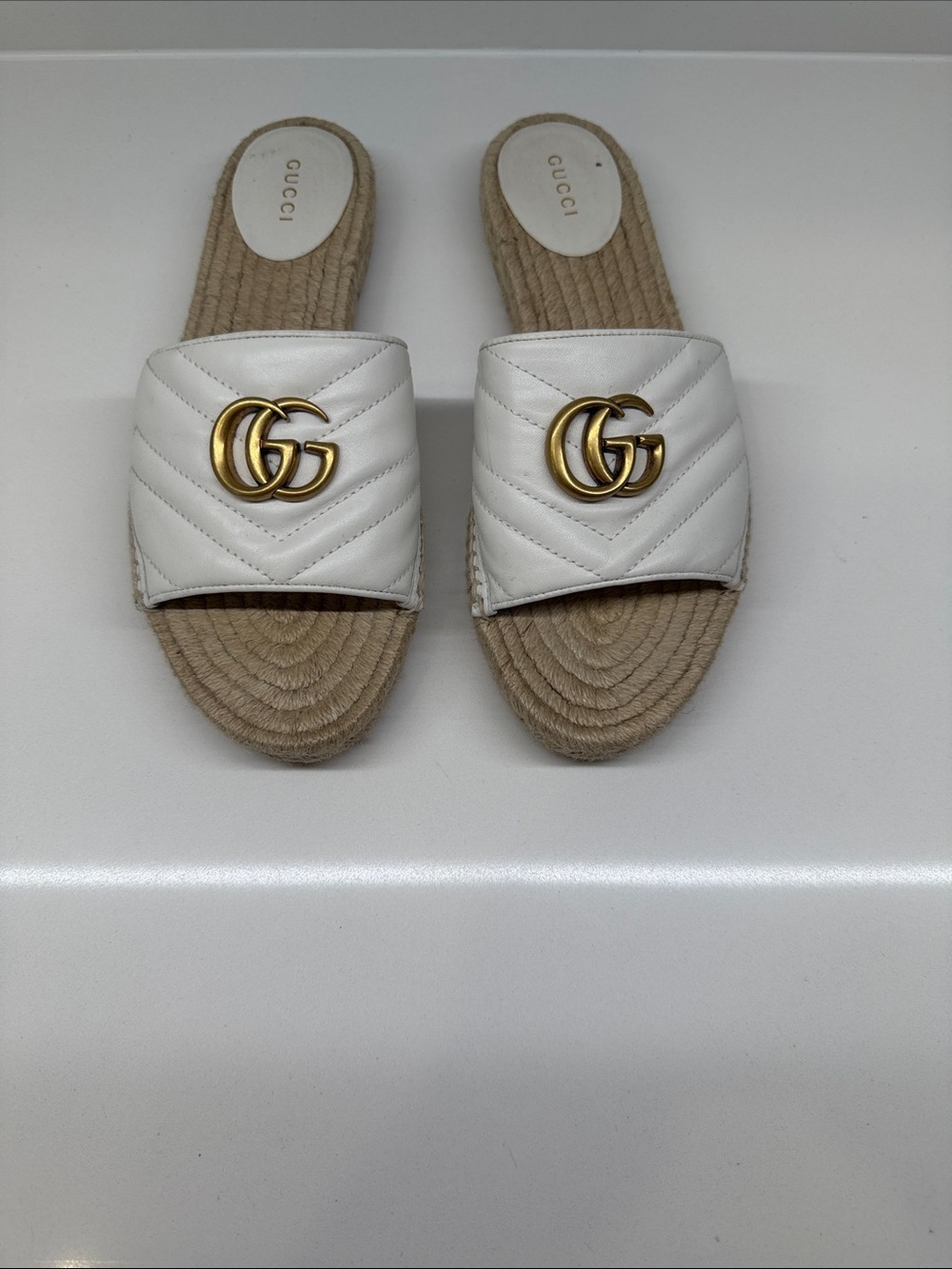 Gucci Marmont Leather GG Slide Espadrille Sandals